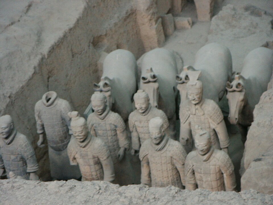Terracotta warriors and horses in Pit 1 of the Qin Shi Huang mausoleum near Xi'an