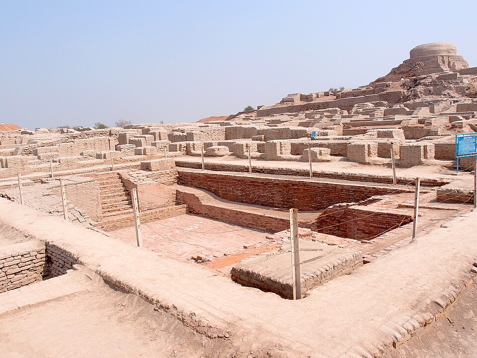 Excavated ruins of Mohenjo-daro with the Great Bath in the foreground