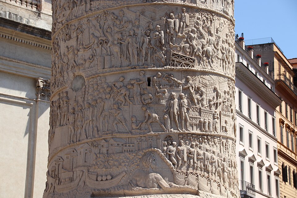 Trajan's Column in Rome, a carved marble victory column depicting scenes from the Dacian Wars