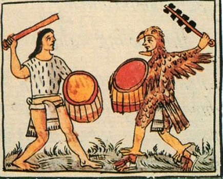 An eagle warrior depicted in the Florentine Codex, wearing a feathered eagle suit, 16th century