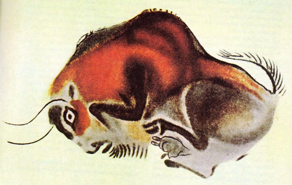 Polychrome painting of a bison on the ceiling of the Cave of Altamira in Cantabria, Spain