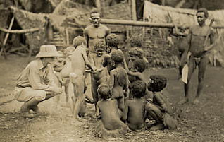 Bronislaw Malinowski with Trobriand Islanders during fieldwork, circa 1918