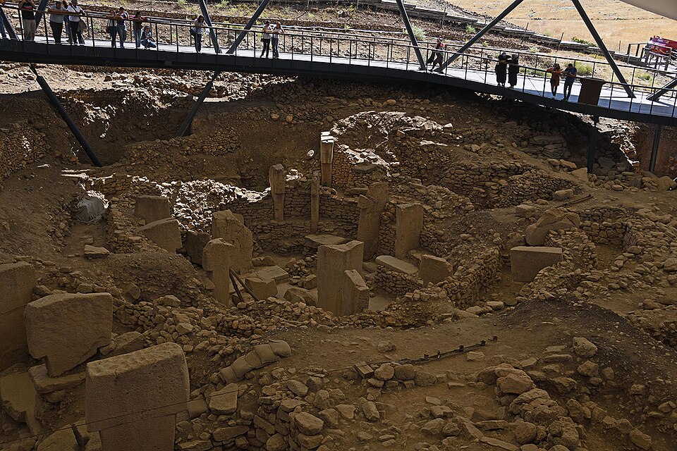 Enclosure C at Gobekli Tepe showing T-shaped limestone pillars and concentric walls