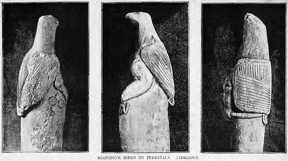 Soapstone birds from Great Zimbabwe, drawn on their column pedestals