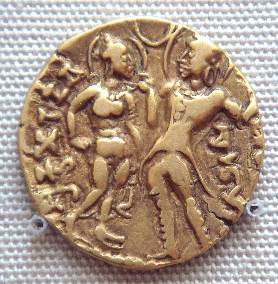 Gold coin depicting Queen Kumaradevi and King Chandragupta I, marking the Gupta-Lichchhavi marriage alliance