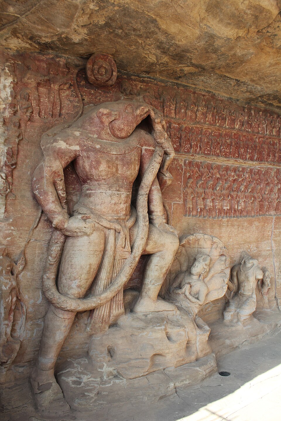 Monumental relief of Vishnu as Varaha lifting the earth goddess from the cosmic ocean, Udayagiri Cave 5