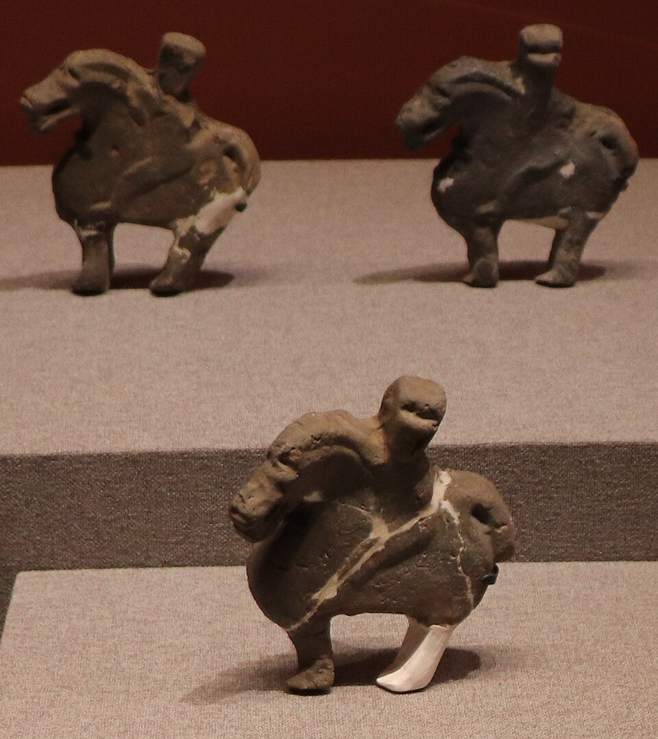 Eastern Han pottery figurines of mounted riders excavated from Tomb M244 at Houbeiying