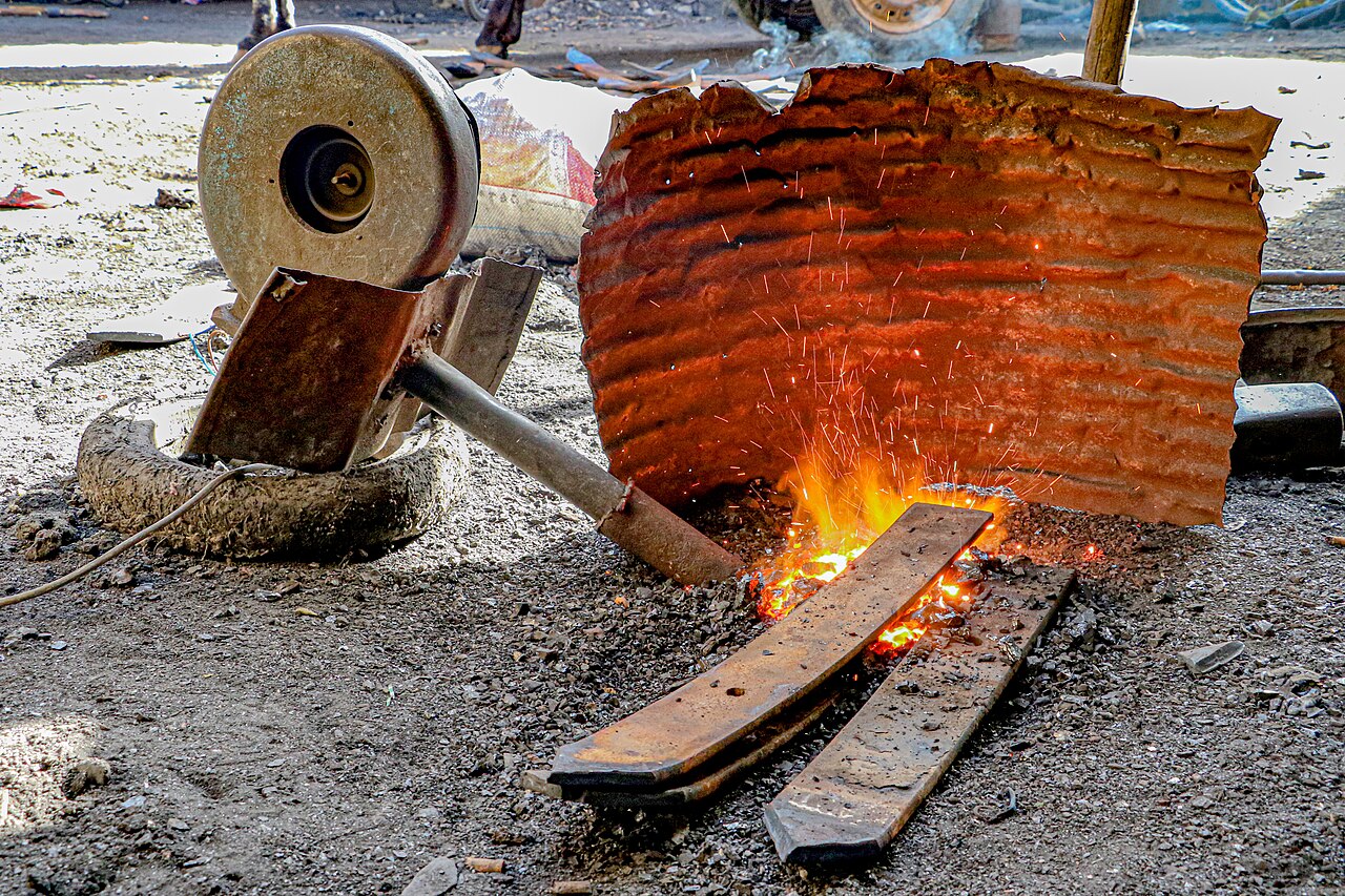 A traditional African iron smelting furnace constructed from clay