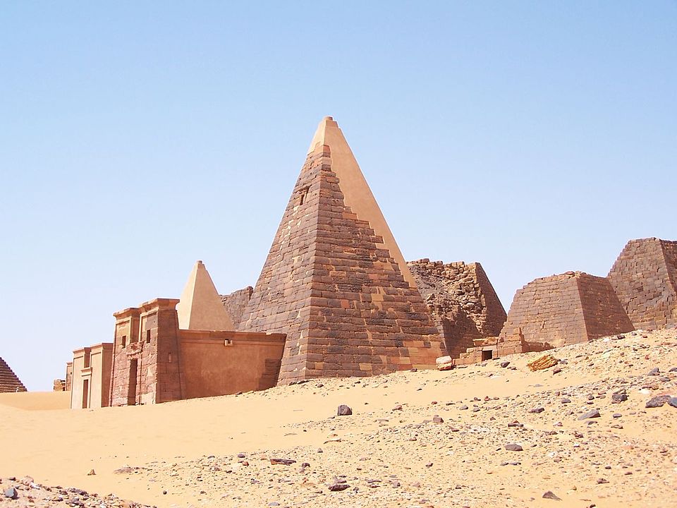 The pyramids of Meroe in Sudan, steep-sided Kushite royal tombs