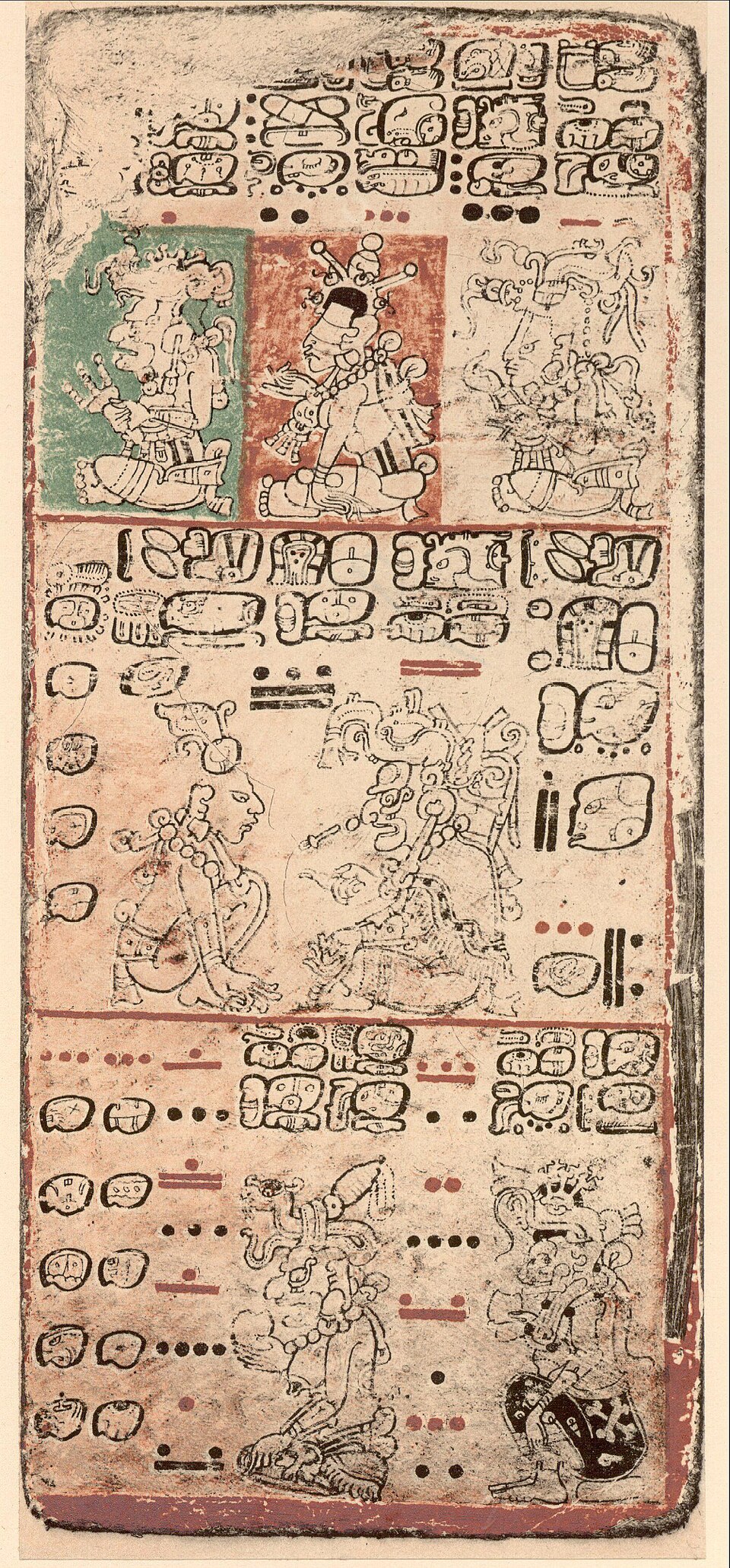 Page 9 of the Dresden Codex showing Maya hieroglyphic script and astronomical tables