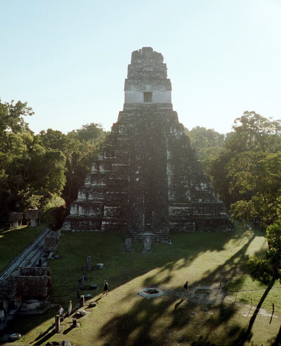 Temple pyramid at Tikal, Guatemala, rising above the jungle canopy