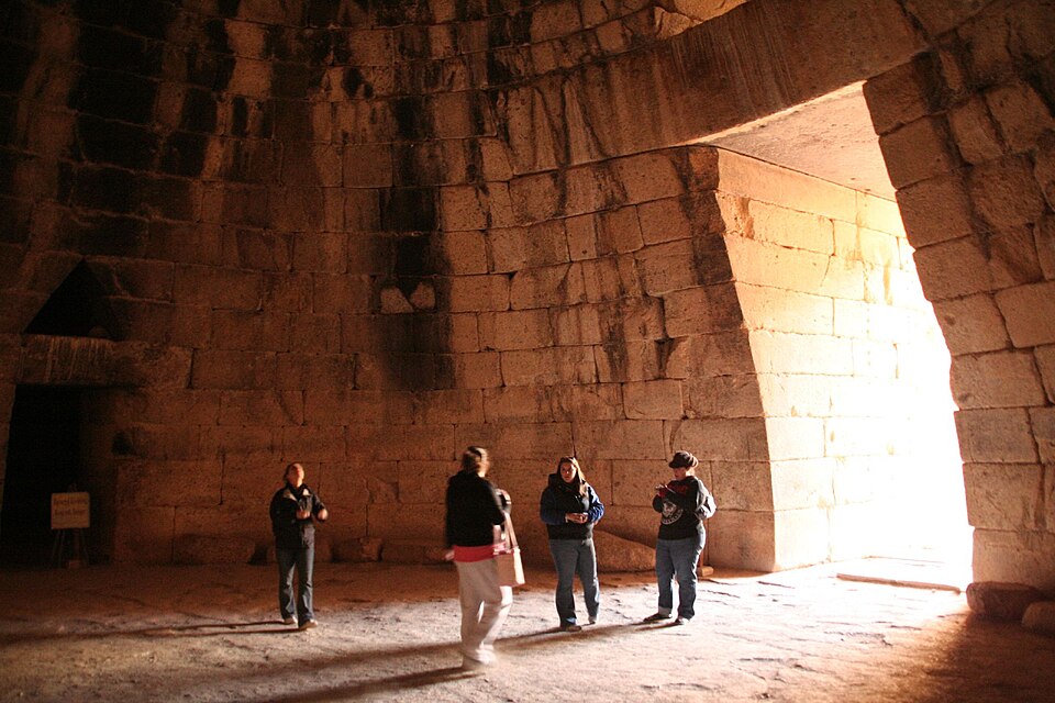 Interior of the Treasury of Atreus tholos tomb at Mycenae, showing the corbelled dome