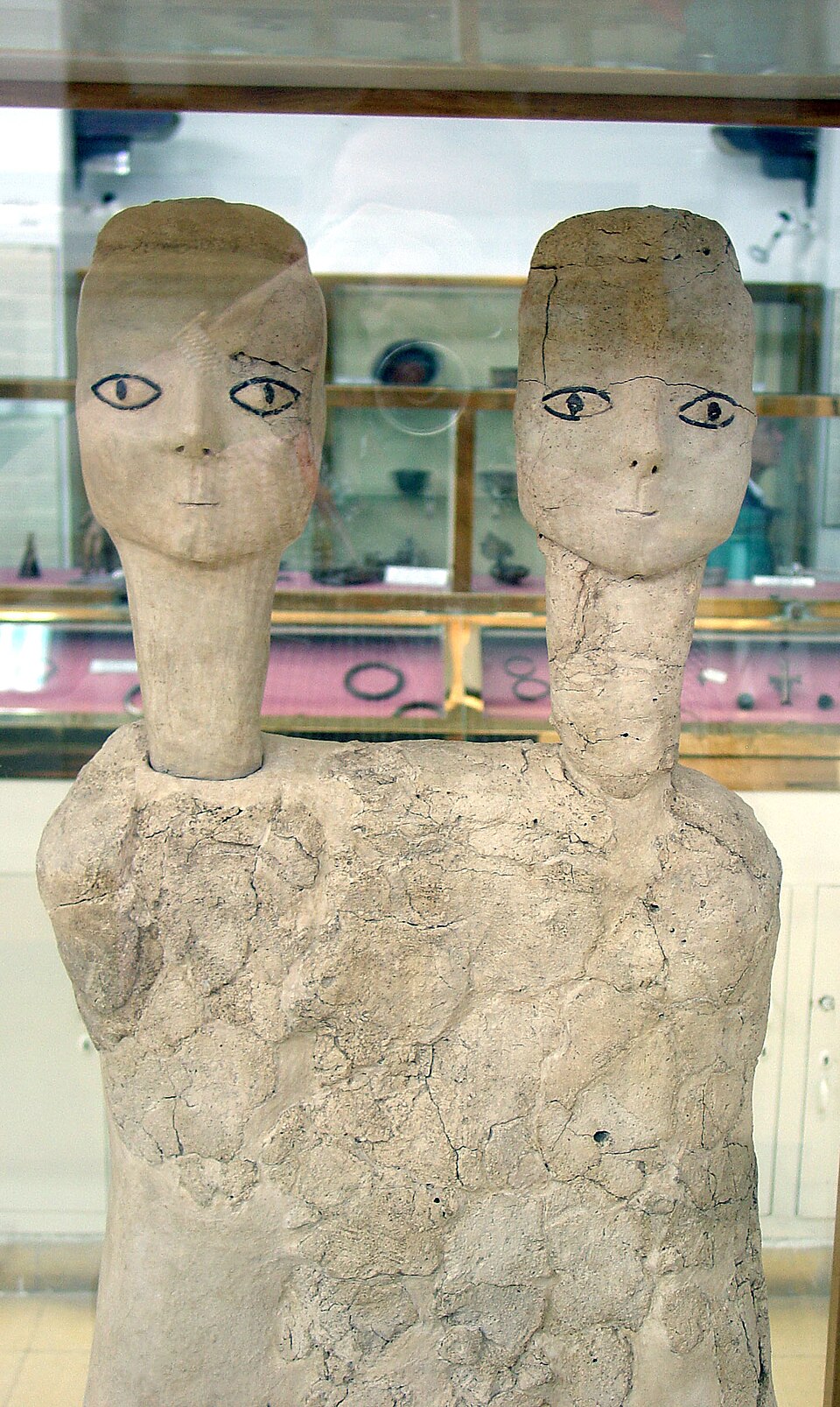 Plaster statues from Ain Ghazal, Jordan, later Pre-Pottery Neolithic B period, c. 6700–6500 BCE, Jordan Archaeological Museum