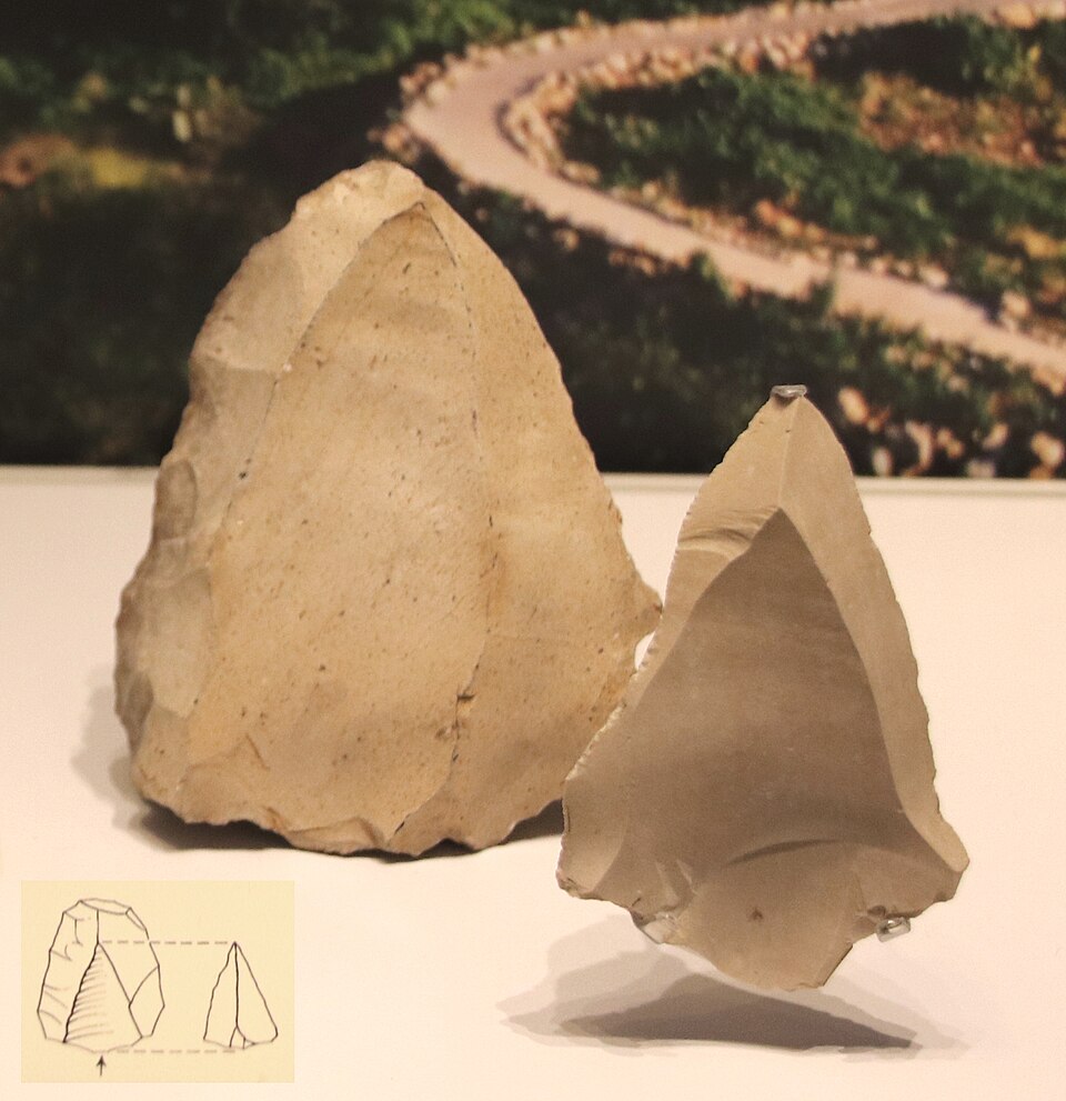 Levallois technique flint core and flakes from Tabun Cave, Israel, Mousterian Culture, 250,000-50,000 BP