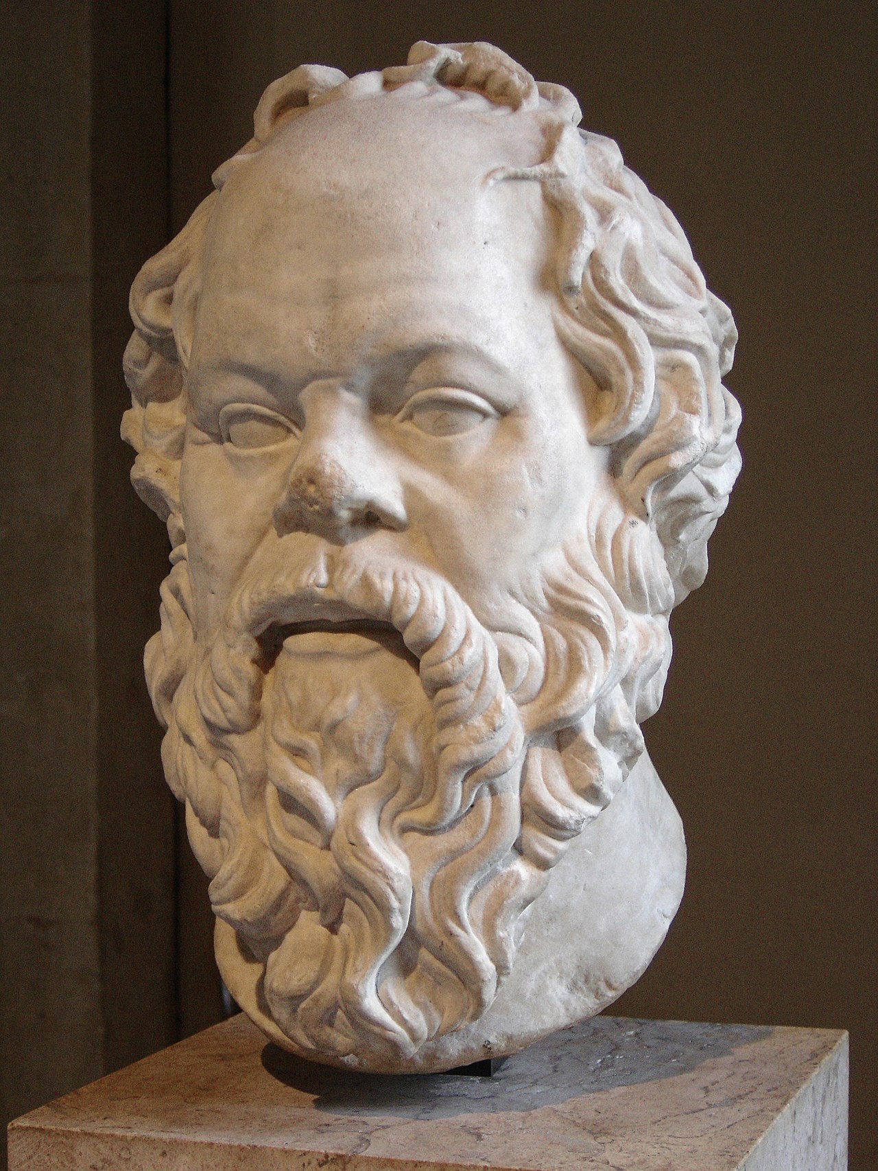 A marble bust of the ancient Greek philosopher Socrates
