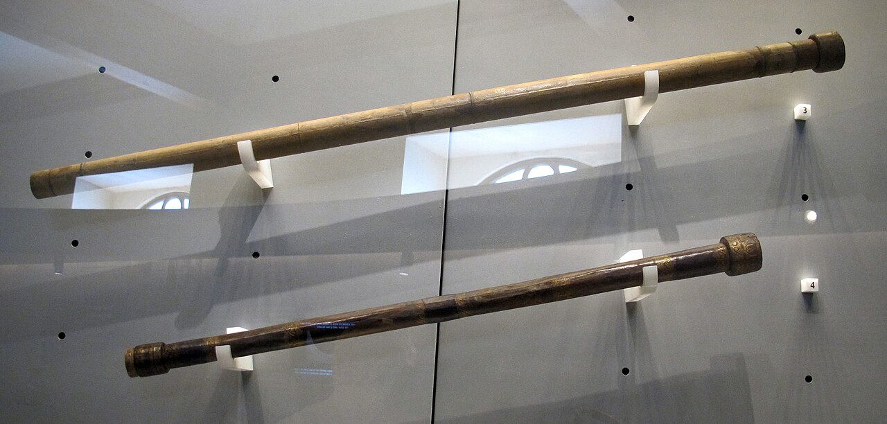 A historical telescope attributed to Galileo Galilei on display in a museum