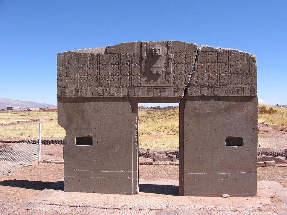 The Gateway of the Sun at Tiwanaku, Bolivia, a monolithic andesite doorway carved with the Staff God figure