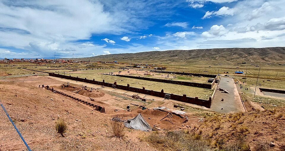 Interior walls of the Semi-Subterranean Temple at the Kalasasaya complex, Tiwanaku, Bolivia, showing tenon heads carved in diverse styles