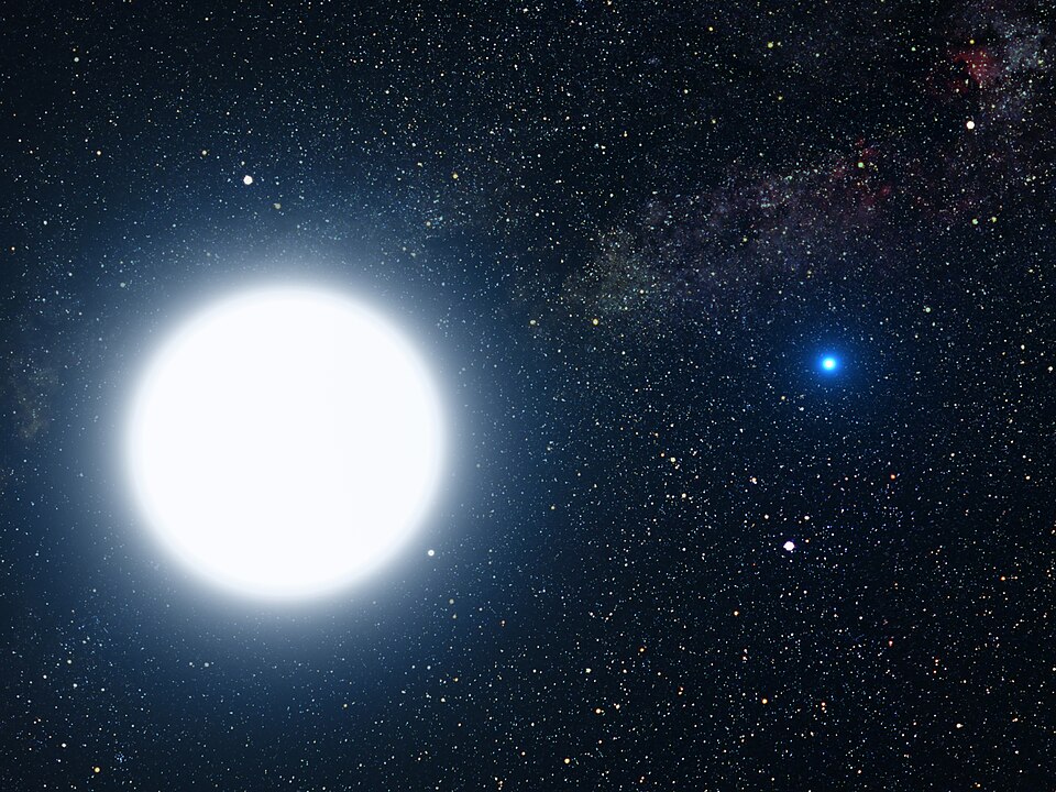 Artist's impression of the binary star system Sirius A and its white dwarf companion Sirius B