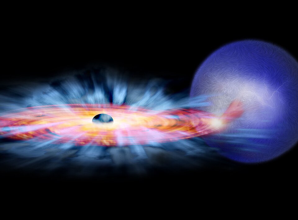 Artist's illustration of a stellar-mass black hole pulling matter from a companion star through an accretion disk