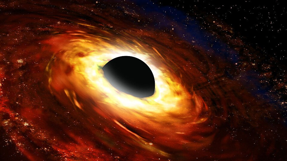 Artist's conception of a supermassive black hole surrounded by a swirling hot accretion disk