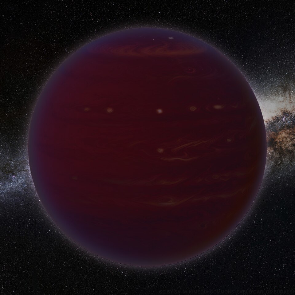 Artistic rendering of a T-type brown dwarf showing its reddish-brown banded atmosphere
