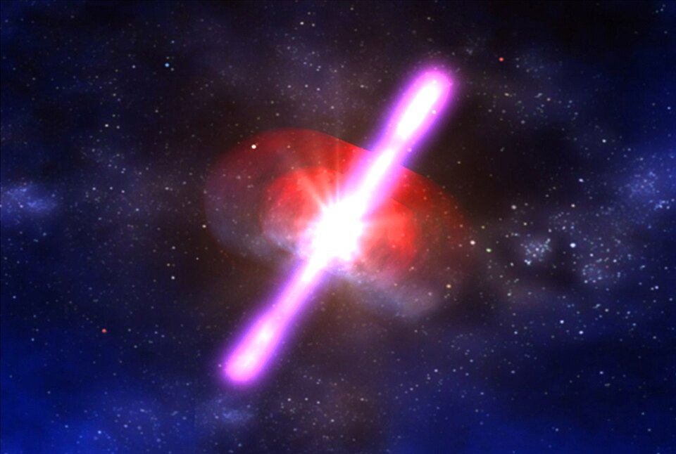Artist's illustration of a gamma-ray burst jet emanating from a collapsing massive star