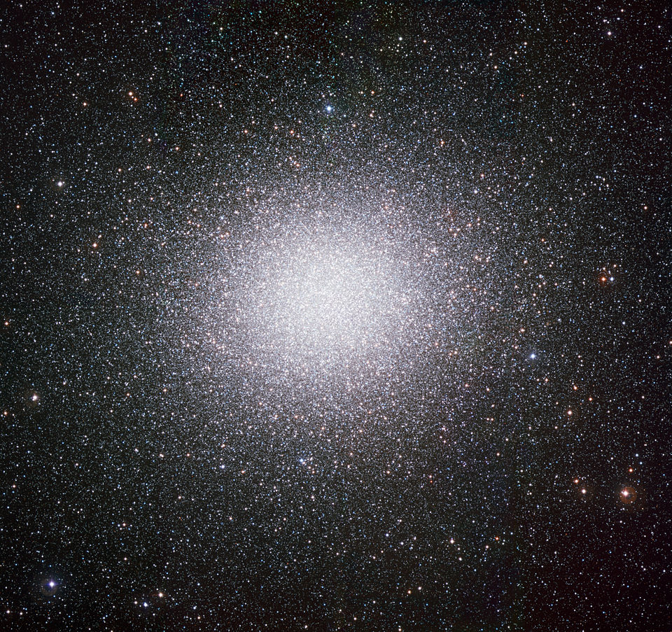 Wide-field photograph of Omega Centauri, the Milky Way's most massive globular cluster, showing hundreds of thousands of densely packed stars