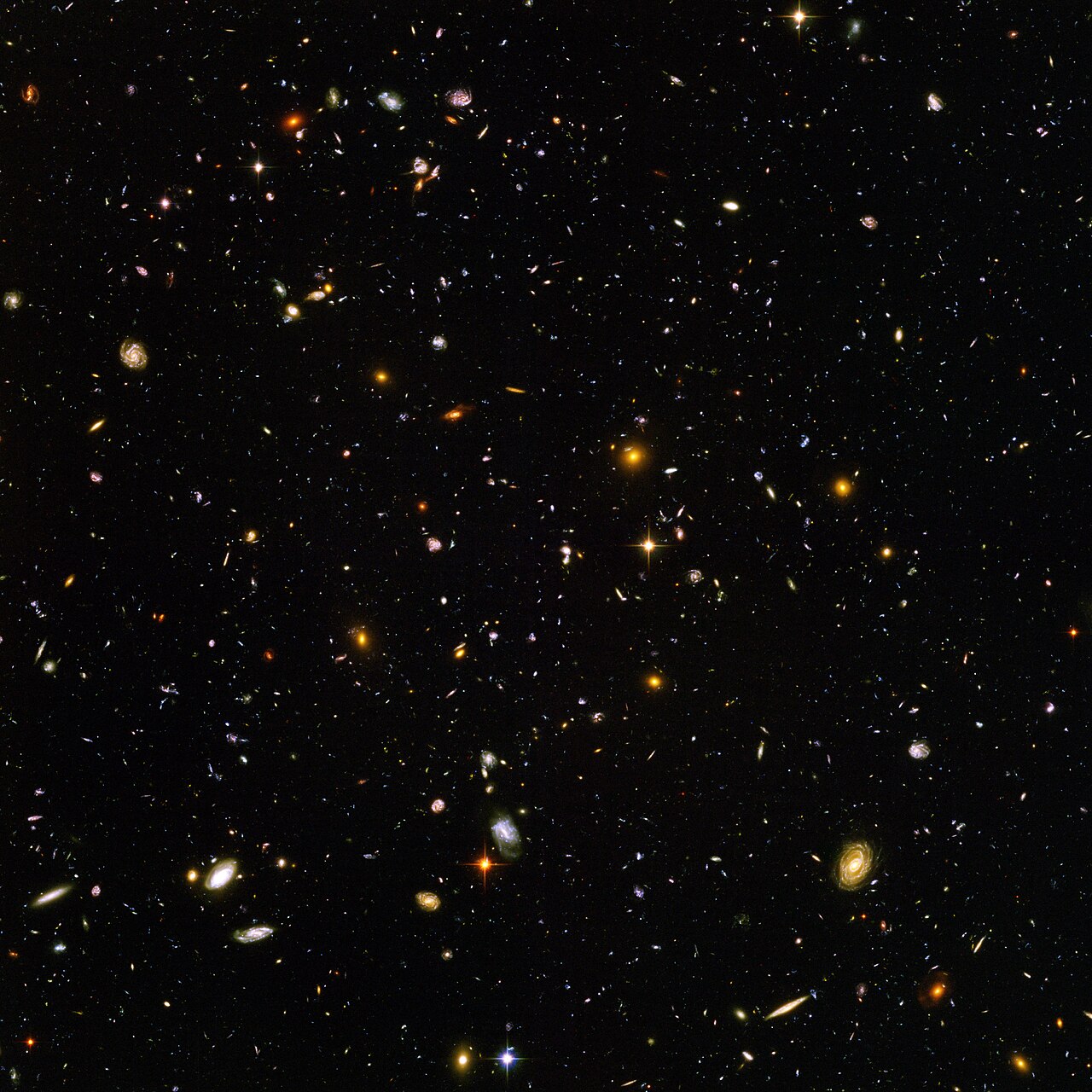 The Hubble Ultra Deep Field, is an image of a small region of space in the constellation Fornax, composited from Hubble Space Telescope data accumulat