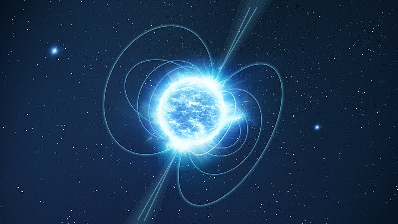 Artist's impression of a magnetar, showing a glowing, highly magnetized neutron star