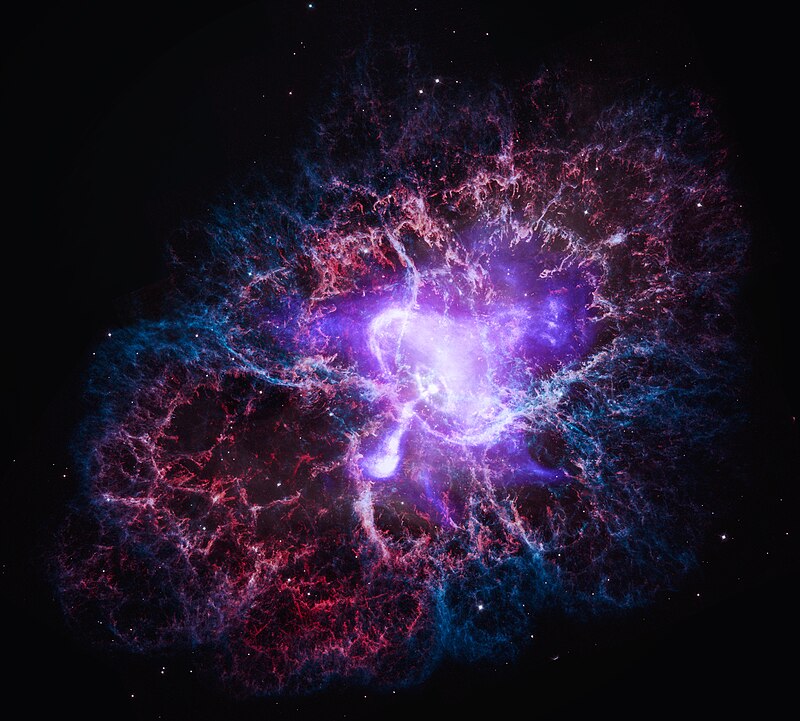 Composite image of the Crab Nebula from Chandra X-ray, IXPE, Hubble optical, and Spitzer infrared observations