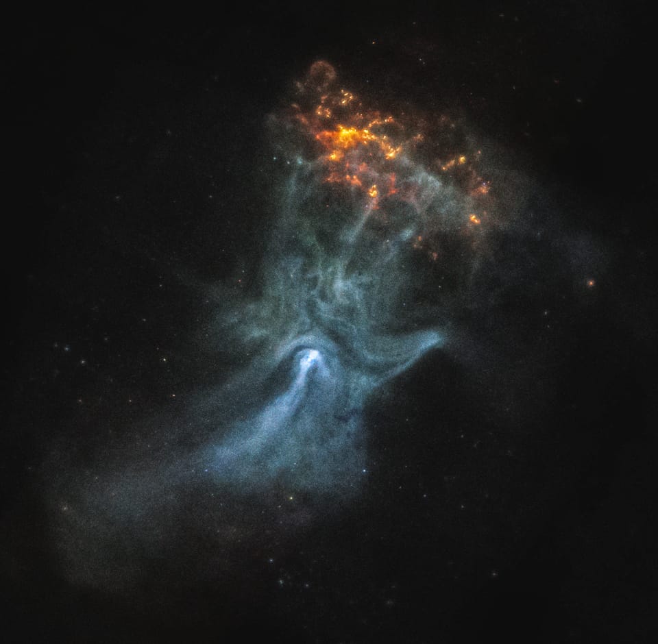 Chandra X-ray image of pulsar wind nebula PSR B1509-58 showing a hand-like structure of X-ray-emitting gas