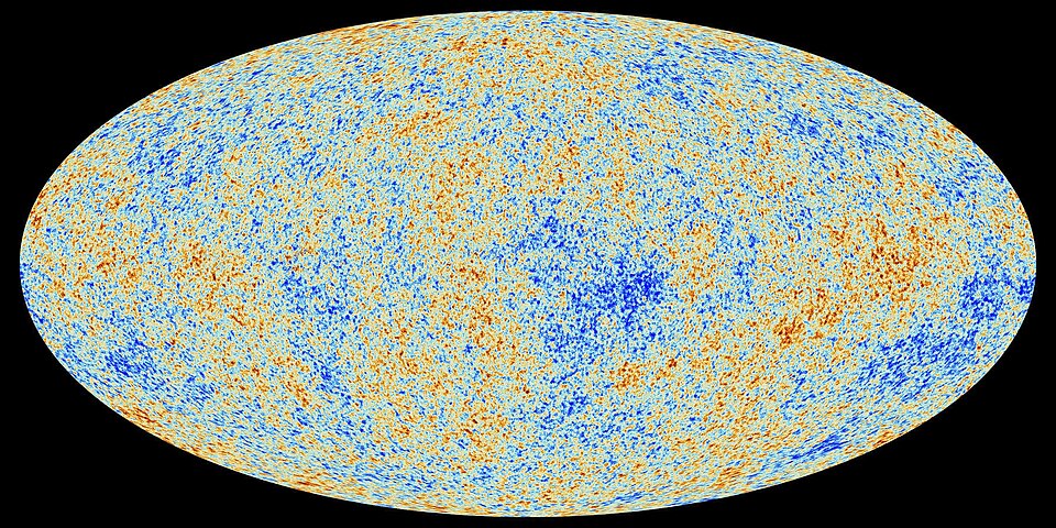 Full-sky map of the cosmic microwave background from the Planck satellite, showing temperature fluctuations across the sky