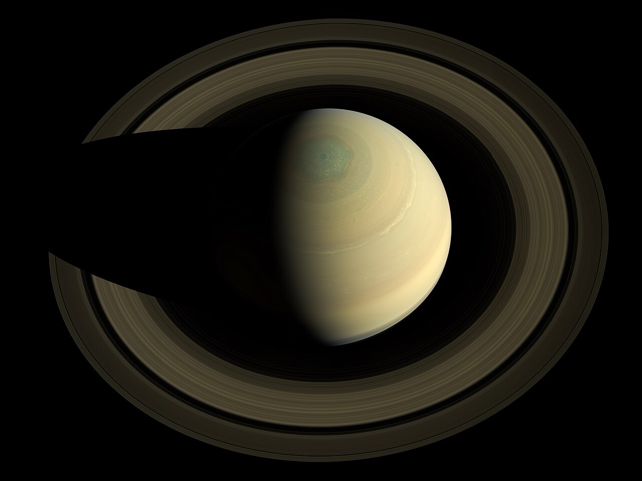 A swing high above Saturn by NASA's Cassini spacecraft revealed this stately view of the golden-hued planet and its main rings. The view is in natural