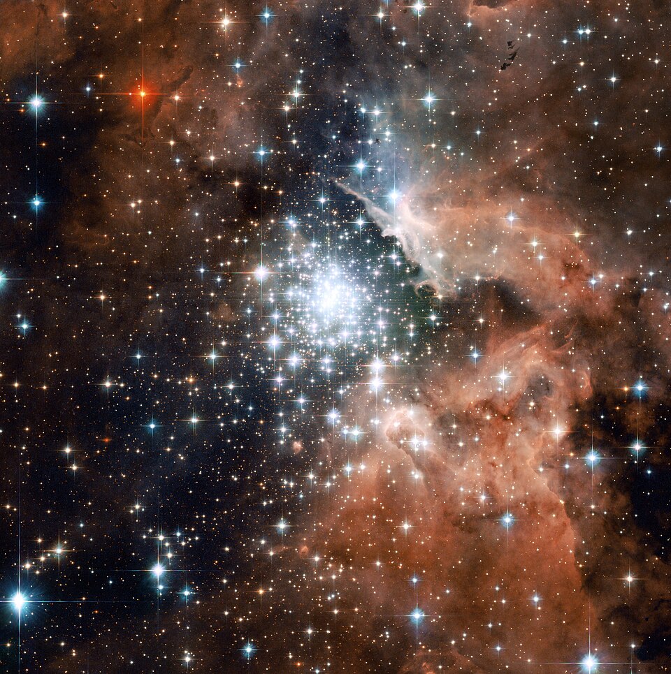 Hubble Space Telescope image of the NGC 3603 star-forming region with massive young stars