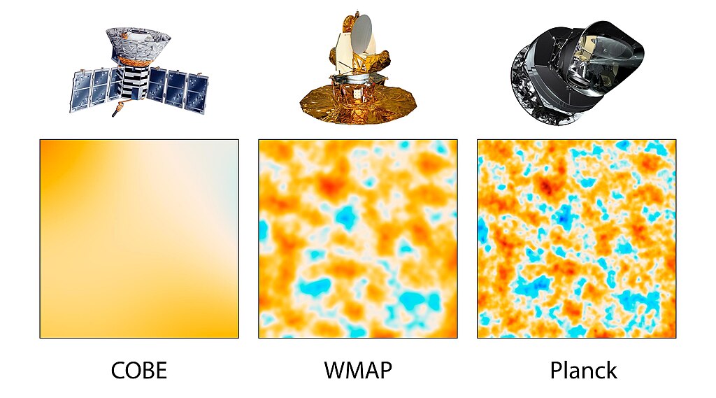 Comparison of cosmic microwave background maps from COBE, WMAP, and Planck satellites
