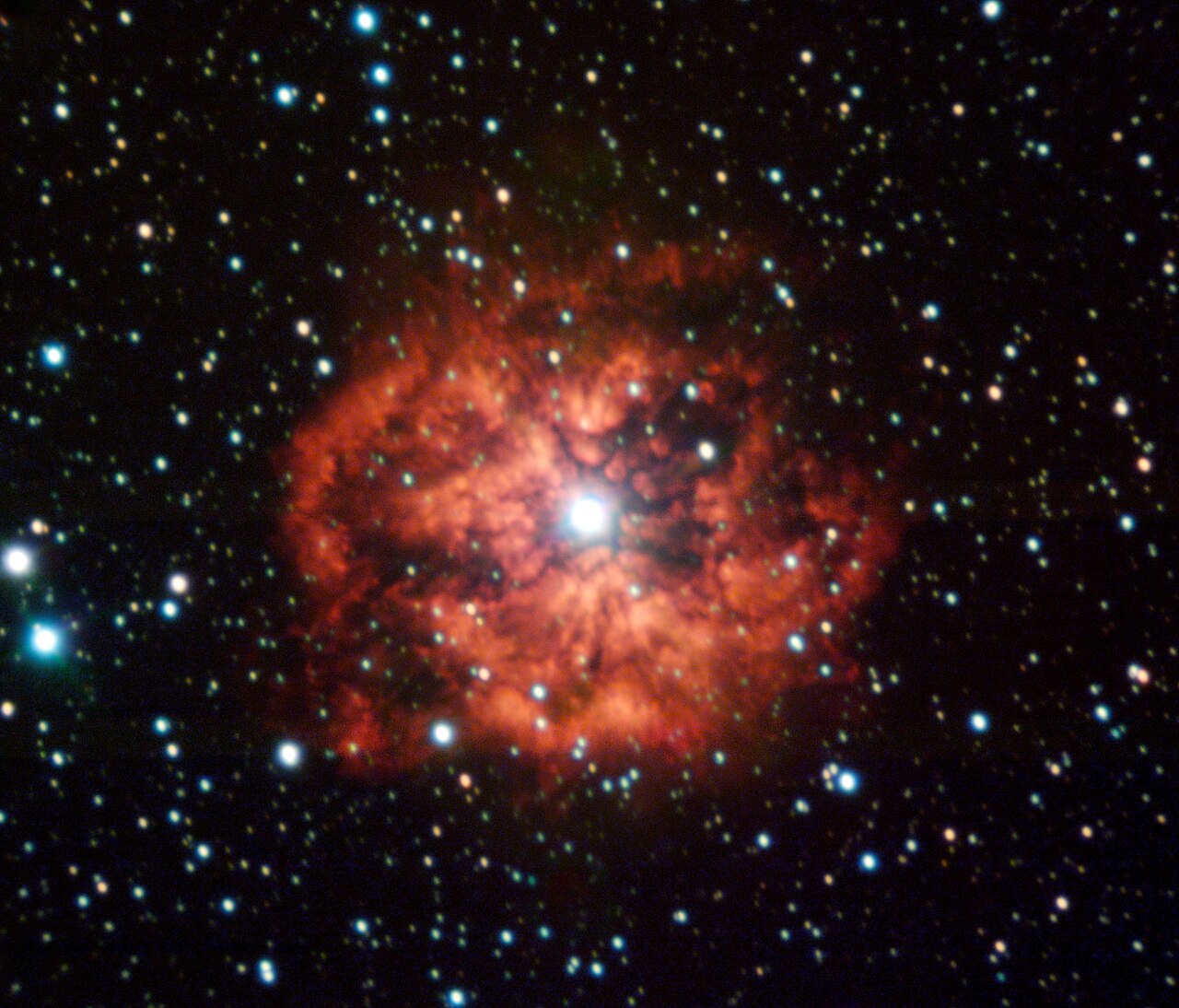 M1-67 is the youngest wind-nebula around a Wolf-Rayet star, called WR124, in our Galaxy. These Wolf-Rayet stars start their lives with dozens of times
