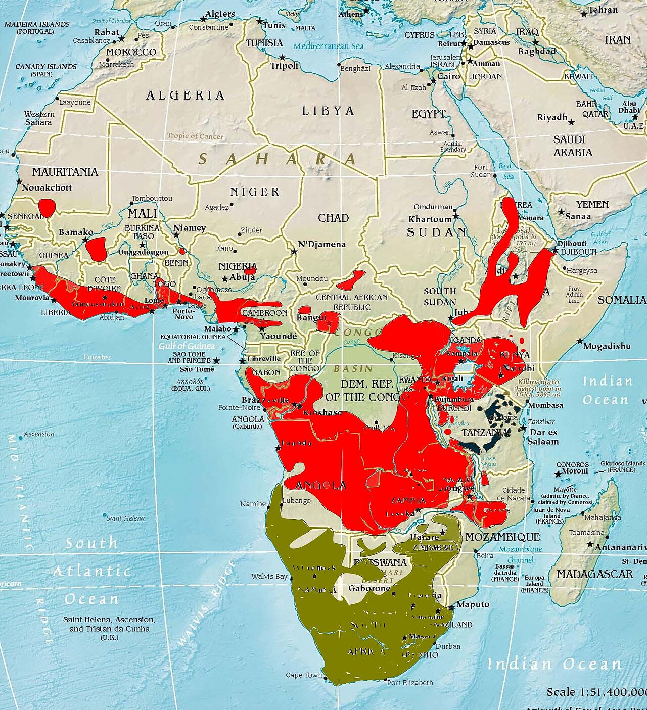 Lanius collaris group - Distribution