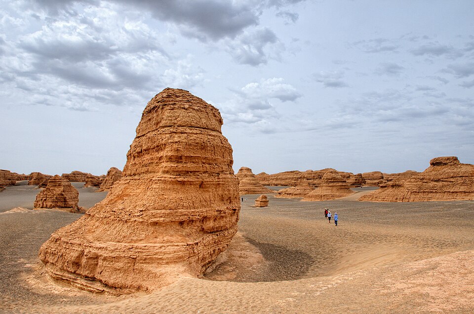 Tall wind-eroded rock pillars at Dunhuang Yardang National Geopark, China