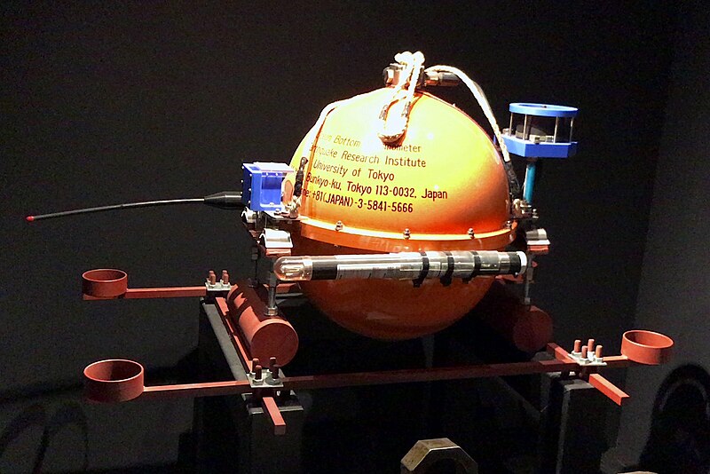 Ocean bottom seismograph instrument on display at the National Museum of Nature and Science in Tokyo