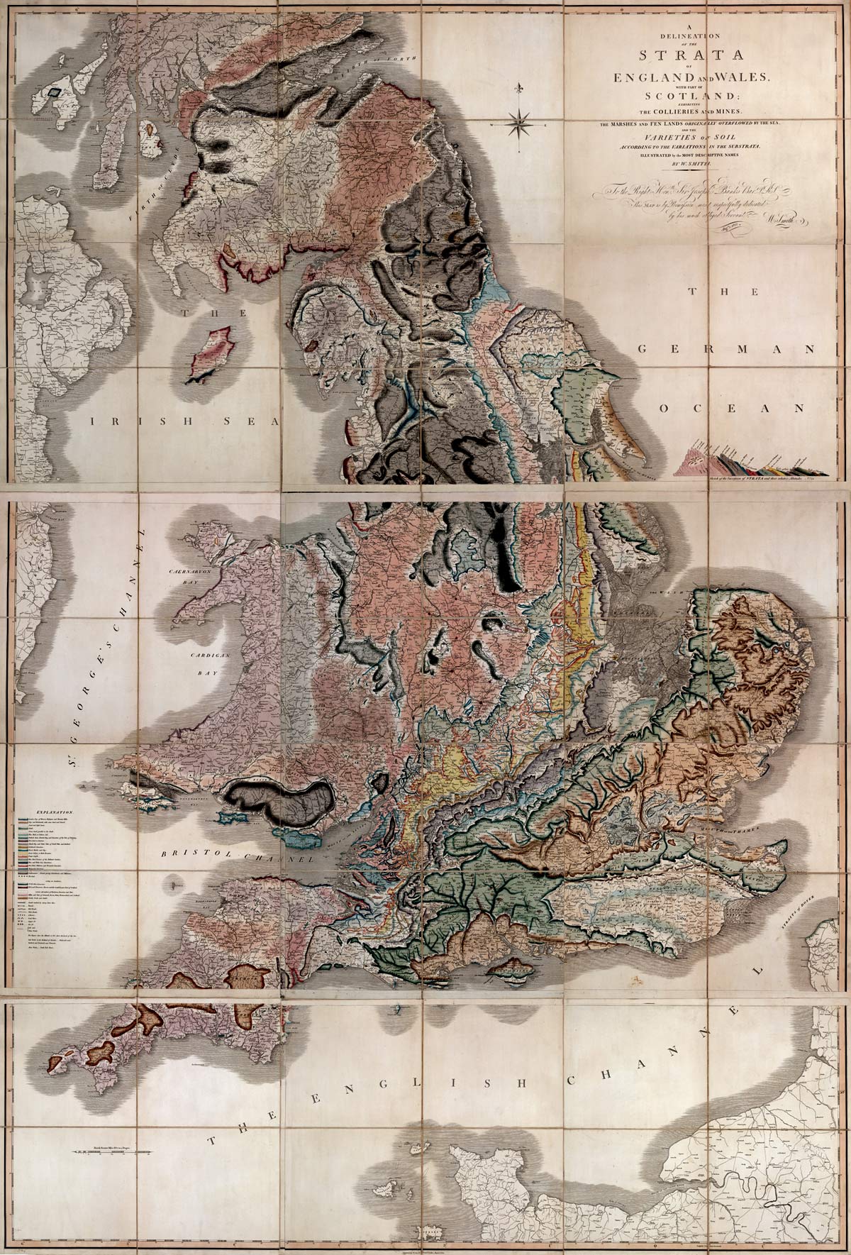 William Smith's 1815 geological map of England, Wales, and part of Scotland, the first nationwide geological map ever produced