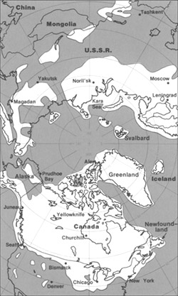 Map showing the maximum extent of Pleistocene ice sheets across the Northern Hemisphere during the Last Glacial Maximum
