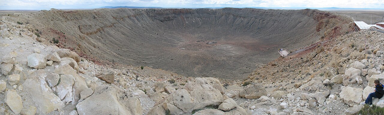 Aerial view of the Barringer Meteor Crater in Arizona, approximately 1.2 kilometres in diameter