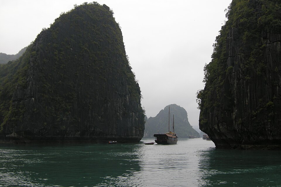 Tower karst islands rising from Ha Long Bay, Vietnam