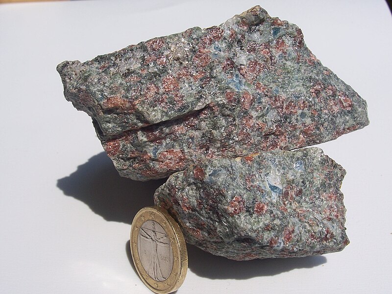 Eclogite from the Western Gneiss Region of Norway, showing red garnet and green omphacite