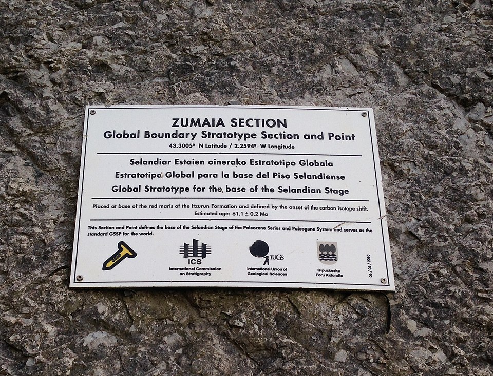 The GSSP golden spike marker at Zumaia, Spain, marking the Selandian-Thanetian boundary in the Paleocene