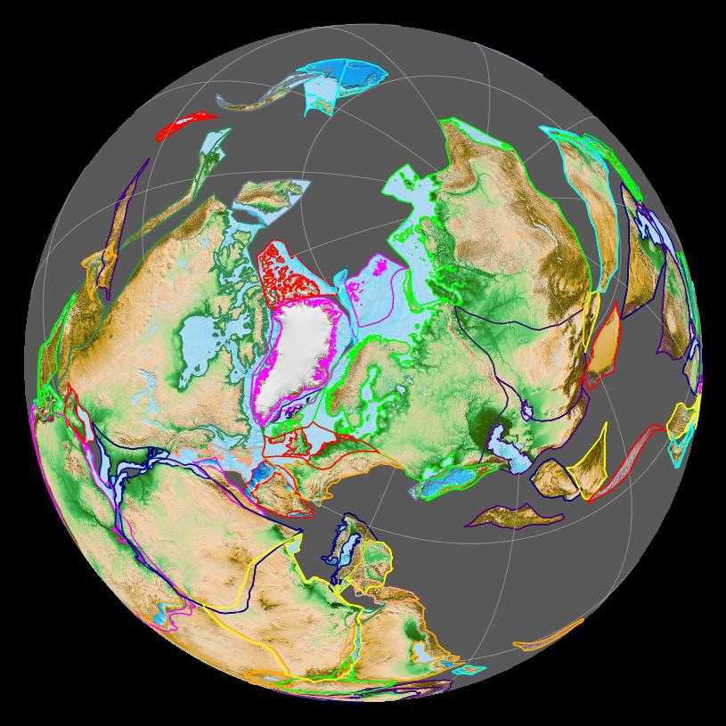 Paleogeographic reconstruction showing Laurasia and Gondwana approximately 200 million years ago