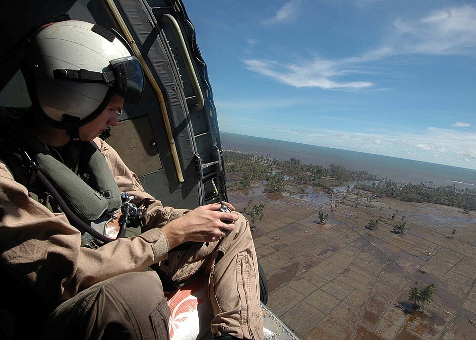 Aerial view of tsunami devastation in Banda Aceh, Sumatra, Indonesia, January 2005