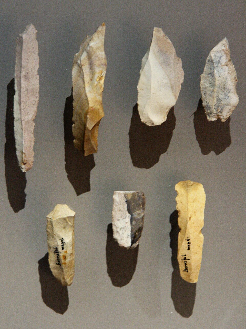 Upper Magdalenian burins and blades from Bernifal cave, Dordogne, France, dating to approximately 12,000-10,000 years ago