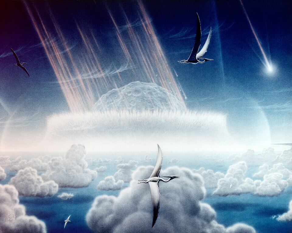 Artist's impression of the Chicxulub asteroid impact at the end of the Cretaceous period